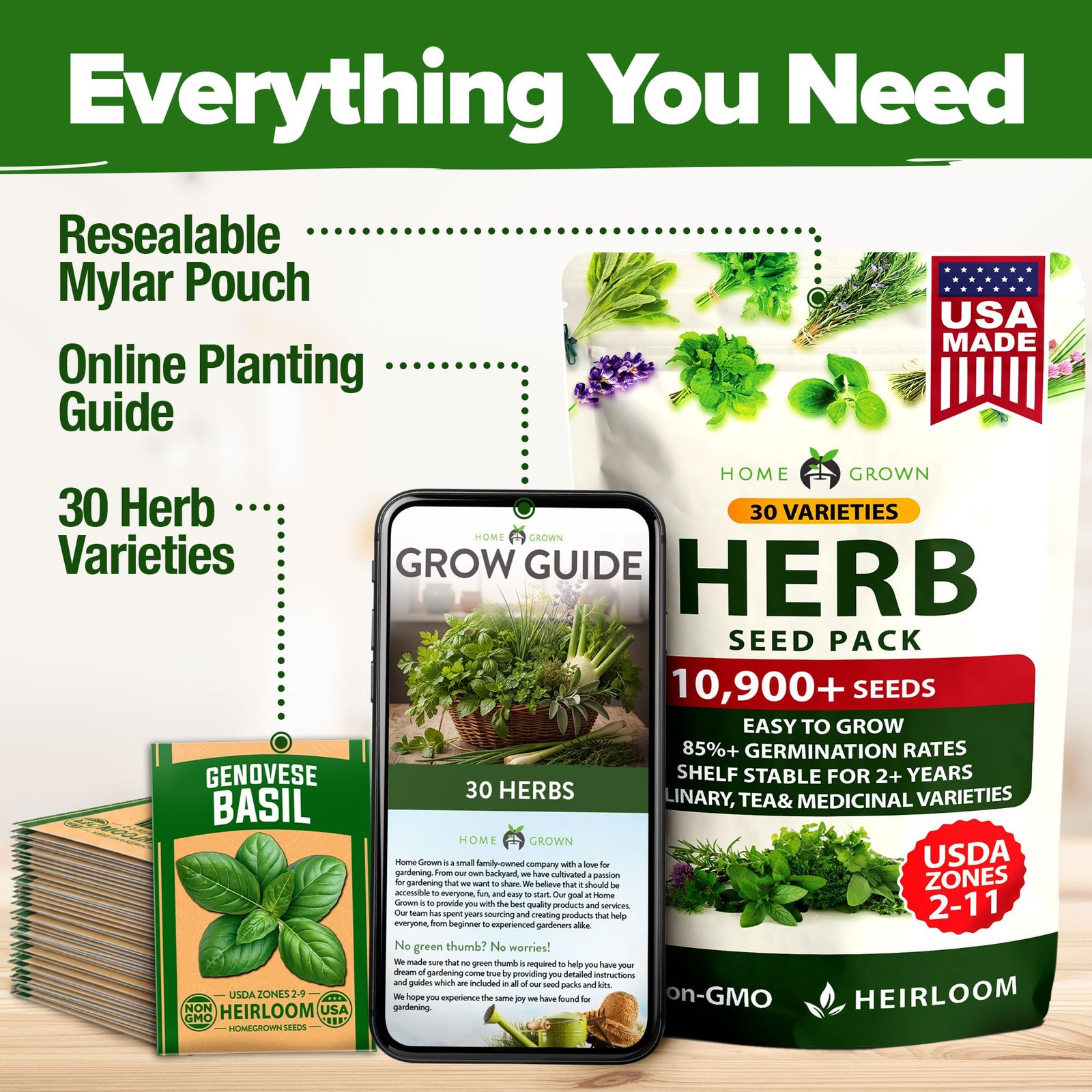 30 Herb Seeds Culinary Variety Pack 10900+ Heirloom Non GMO Indoor Outdoor Hydro