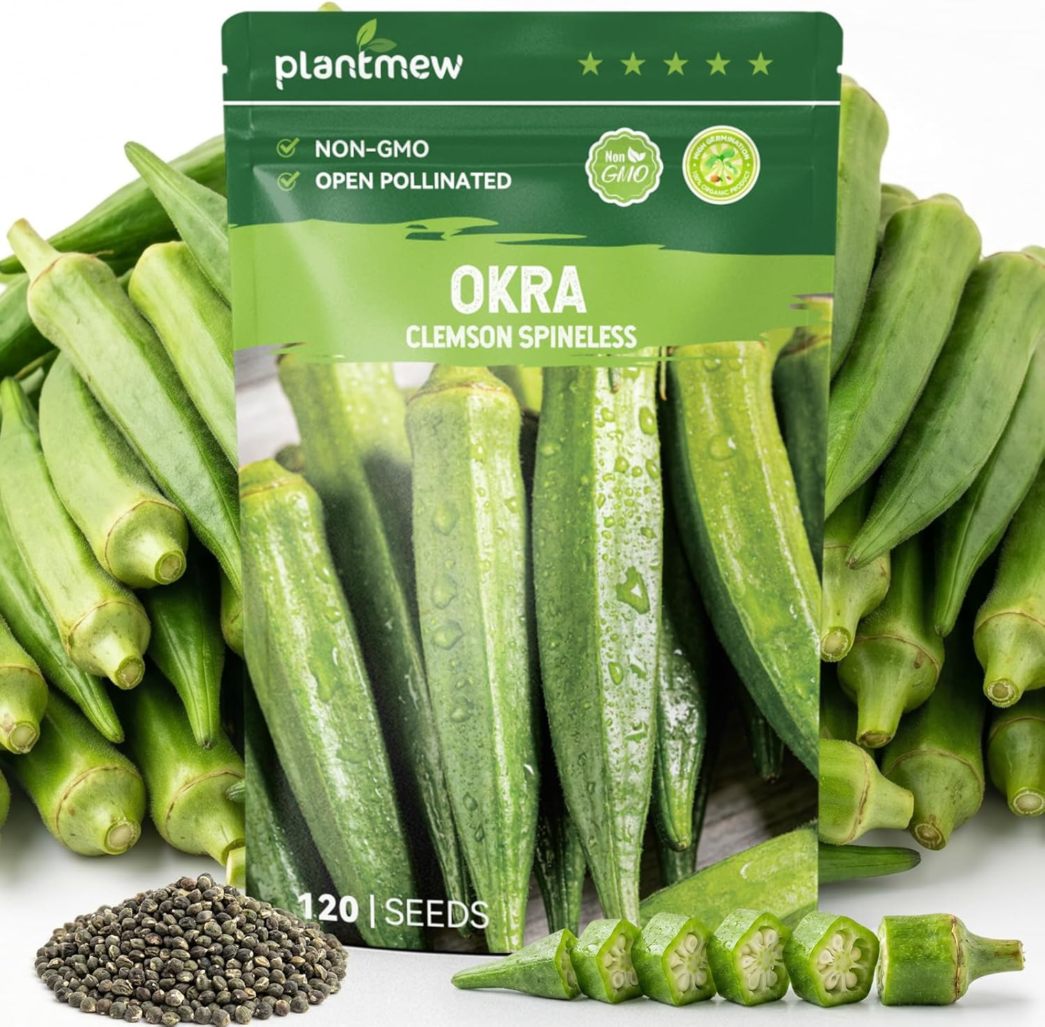 Clemson Spineless Okra Seeds for Planting, 120 Heirloom Seeds — Heat-Tolerant &