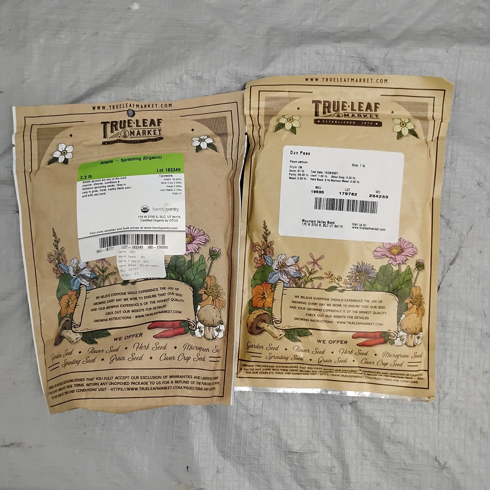 true leaf Seeds Microgreens Alfalfa Sprouts, Dun Peas Total3.5Lbs Test 2021
