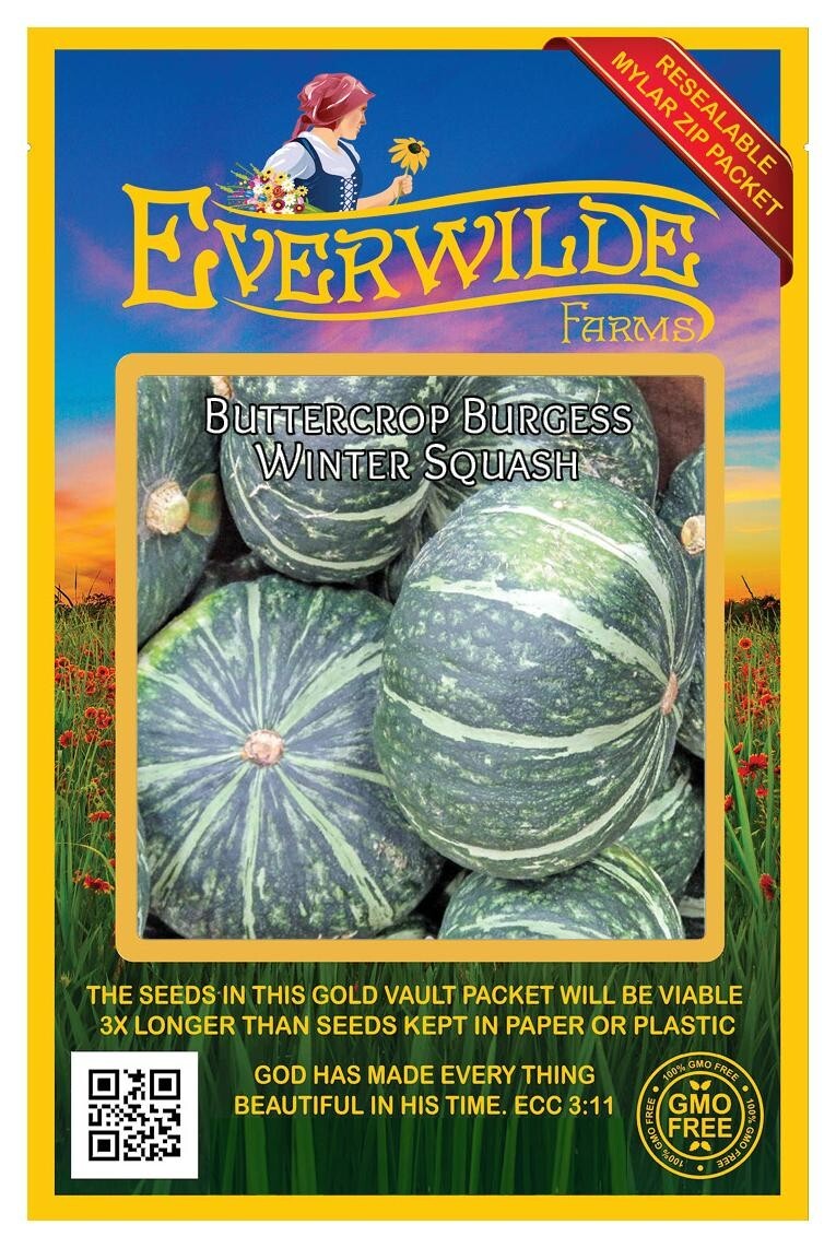 40 Burgess Buttercup Winter Squash Seeds – Everwilde Farms Mylar Seed Packet