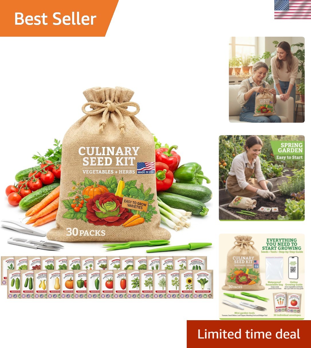 Culinary Vegetable & Herb Seeds Variety Pack – 30 Heirloom Non-GMO Garden See…