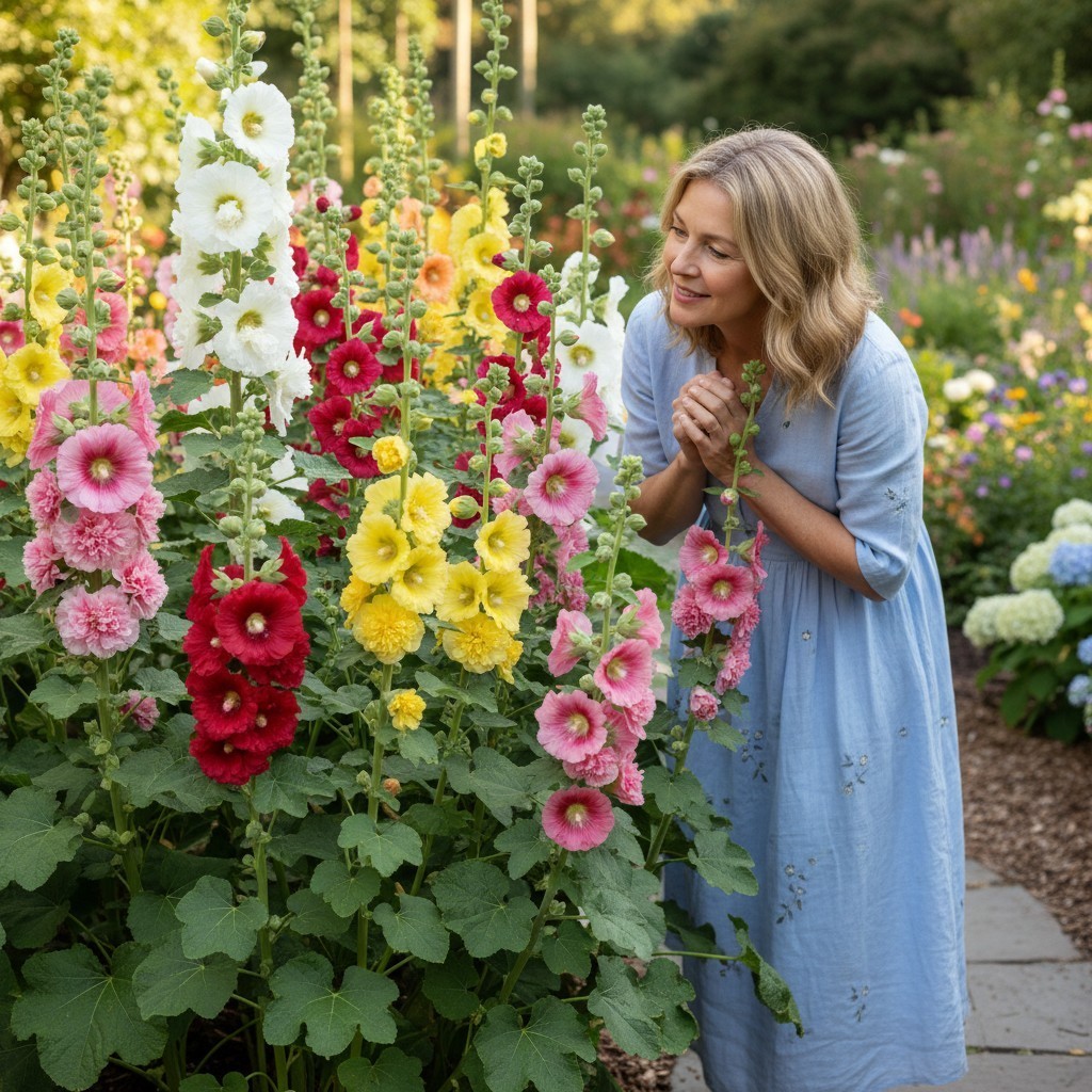 50 Hollyhock Flower Seeds Mixed Colors Tall Cottage Garden Blooms