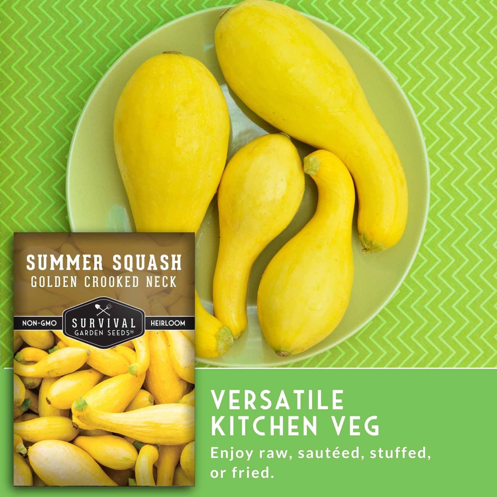 Heirloom Crookneck Squash Seeds NonGMO, FastGrowing, HighYield 5 Packs