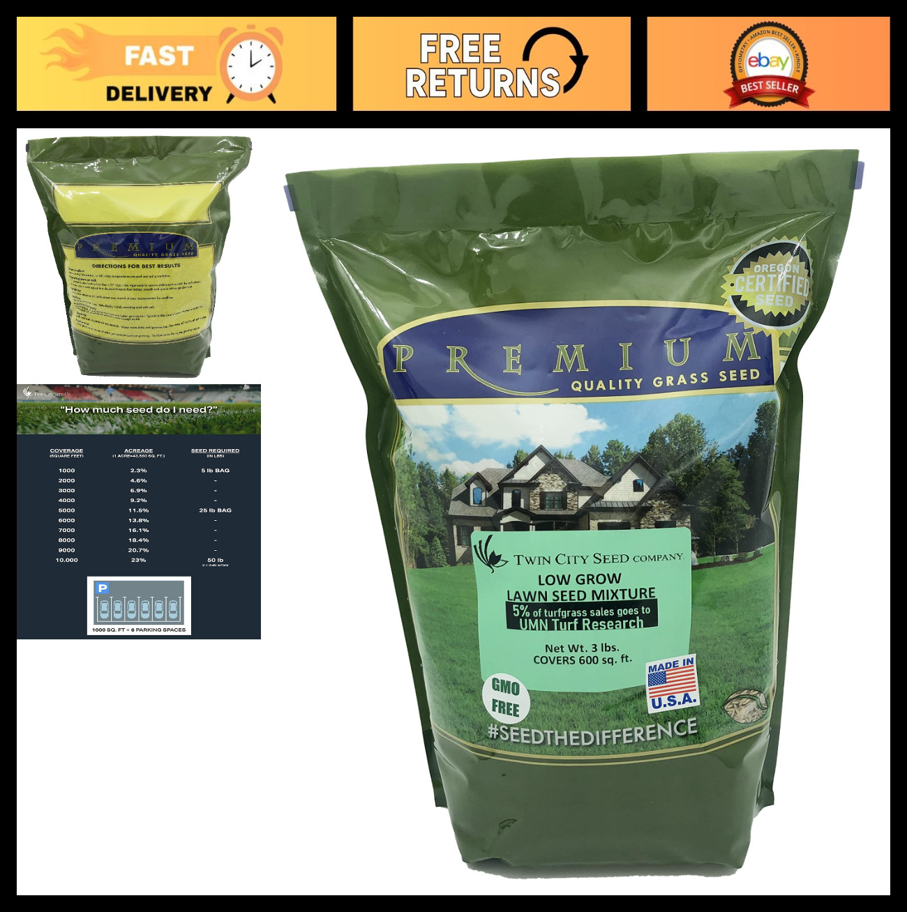 Low Grow Fescue Grass Seed Mixture – Fine Fescues for Lush Lawns, 3 lb Bag
