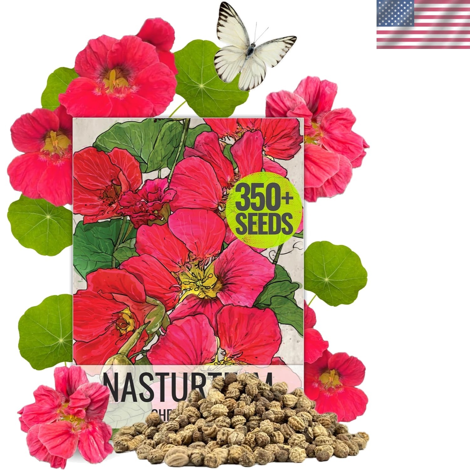 Nasturtium Seeds Cherry Rose Variety | 350+ Seeds Tropaeolum Minus Annual Flo…