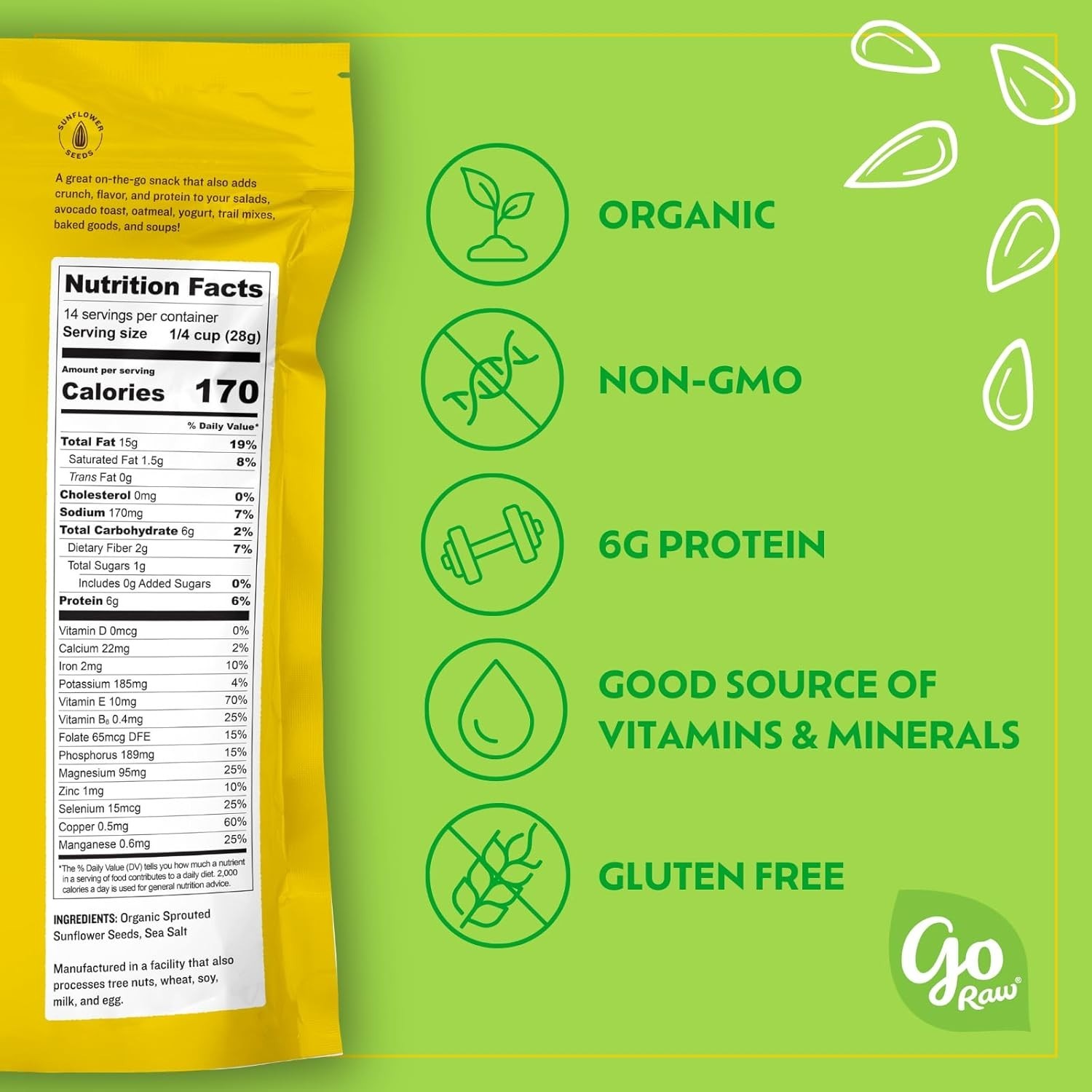 Nutrient-Dense Organic 14oz Sprouted Sunflower Seeds – Plant-Based Crunch!