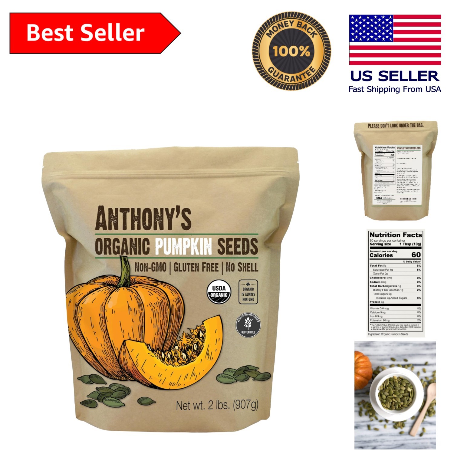 2 lb Raw Organic Pumpkin Seeds – No Shell, Unsalted, Perfect for Healthy Recipes