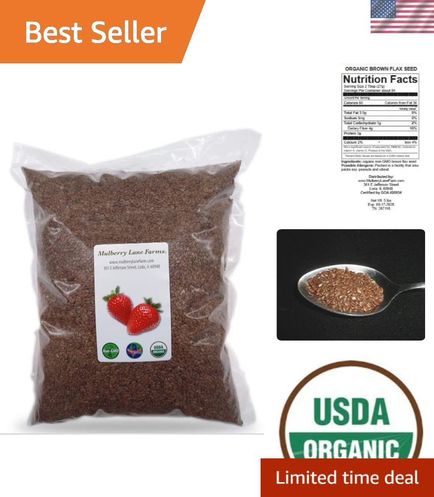 Brown Flax Seed 5 Pounds Flaxseed Whole, Raw, USDA Certified Organic, Non-GMO…
