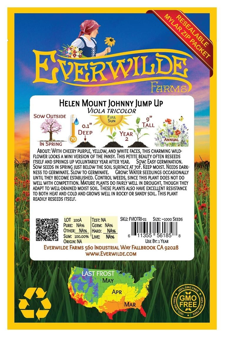 1 Oz Helen Mount Johnny Jump Up Wildflower Seeds – Everwilde Farms Mylar Packet