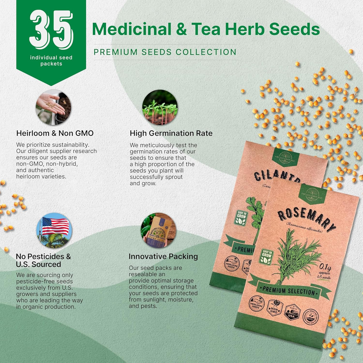 35 Medicinal & Tea Herb Seed Pack, 16,335+ Non-GMO Heirloom Seeds for Indoor/Out