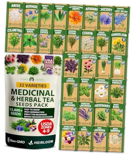 Herb Seeds 32 Medicinal Herbs and Tea Variety Pack – Annual & Perennial Herb