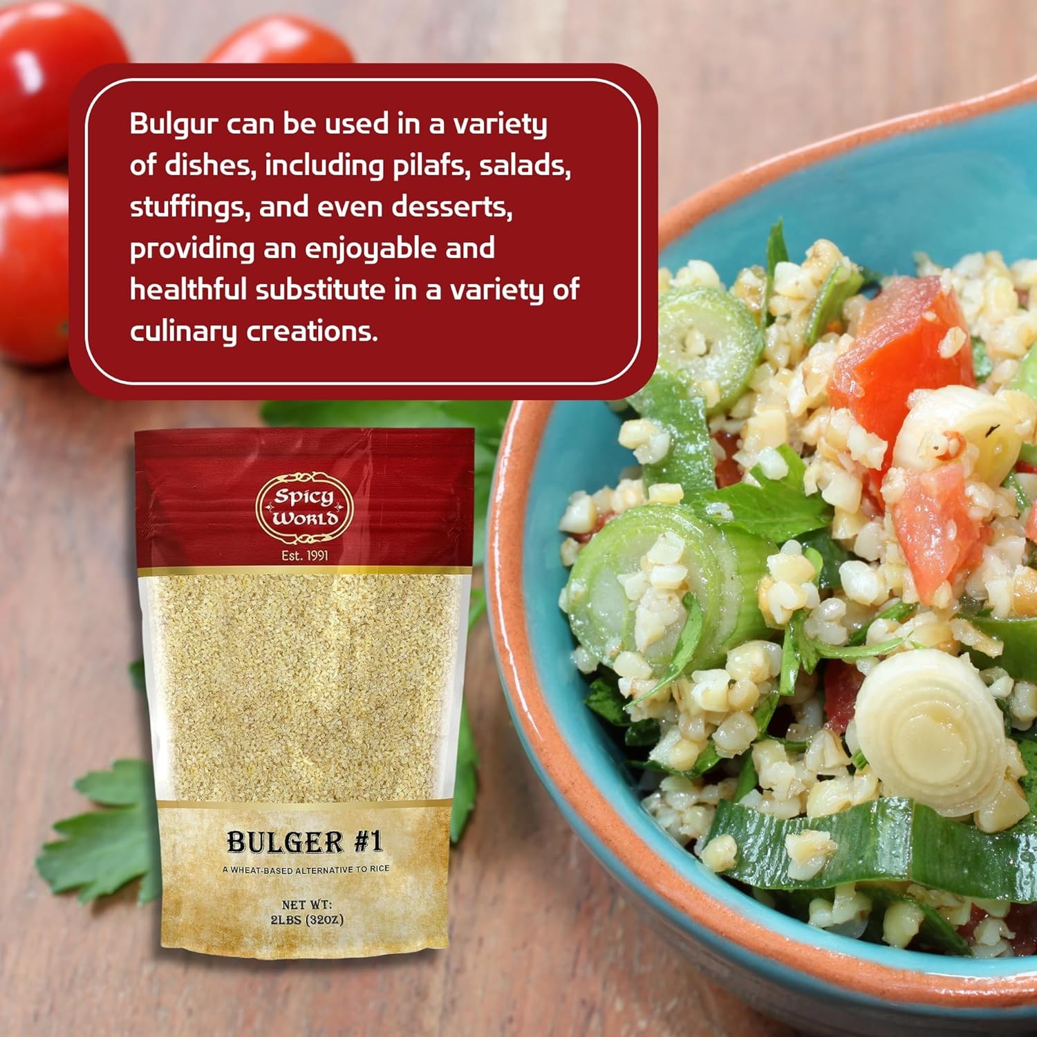 Spicy World Bulgur Cracked Wheat Fine #1, 2 LB Bag (32oz) 2 Pound (Pack of 1)
