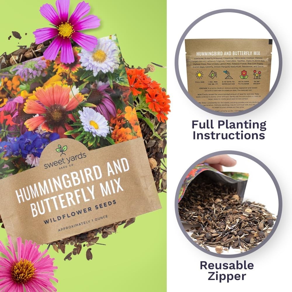Large 1 Ounce Wildflower Seeds for Garden with 7500+ Pollinator-Friendly Seeds