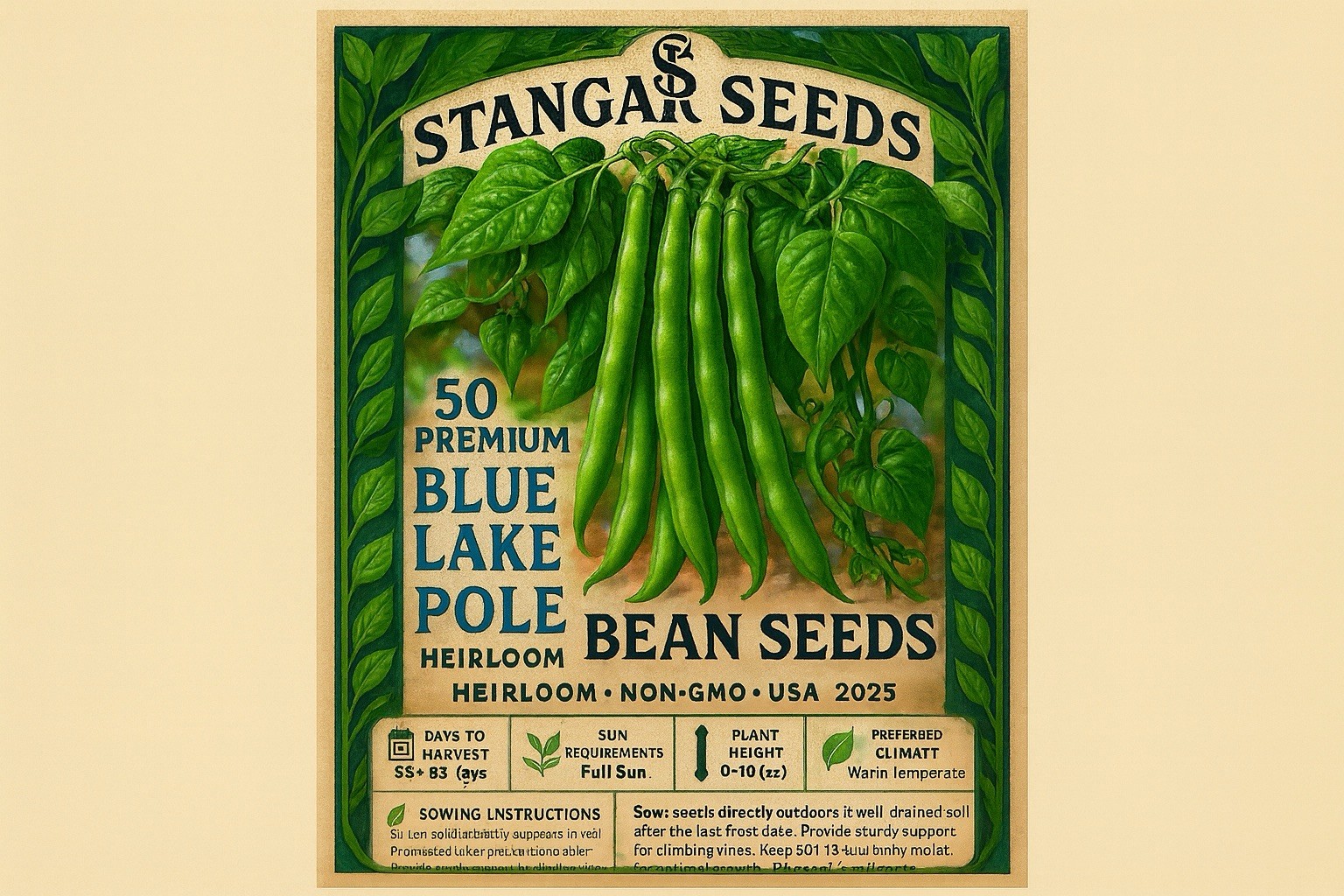 Blue Lake FM1k Green Bean (Pole) Seeds – For 2026 Planting Non-GMO Stringless