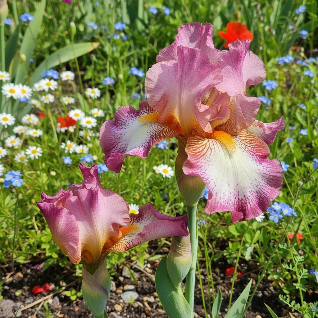 50 Pink Sunrise Bearded Iris Seeds – Soft Pink & Gold Ruffled Blooms