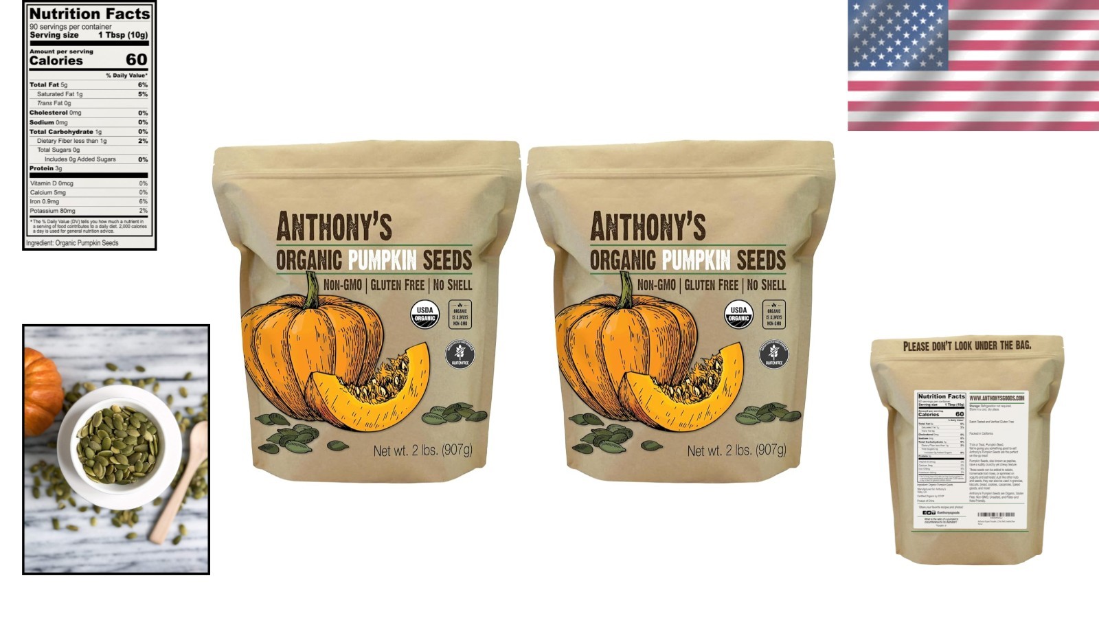 Anthony’s Organic Pepitas – Raw, Unsalted (2 lb, Pack of 2)