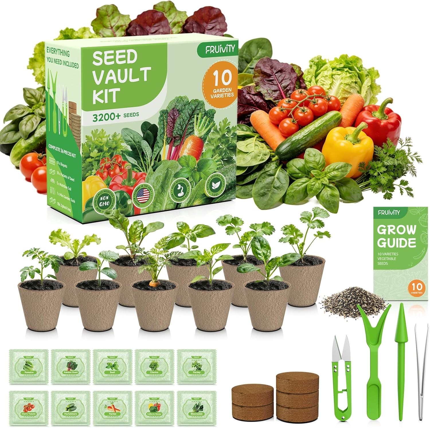 30 Heirloom Seeds for Planting Vegetables and Fruits, 18500+ Survival Seed Vault
