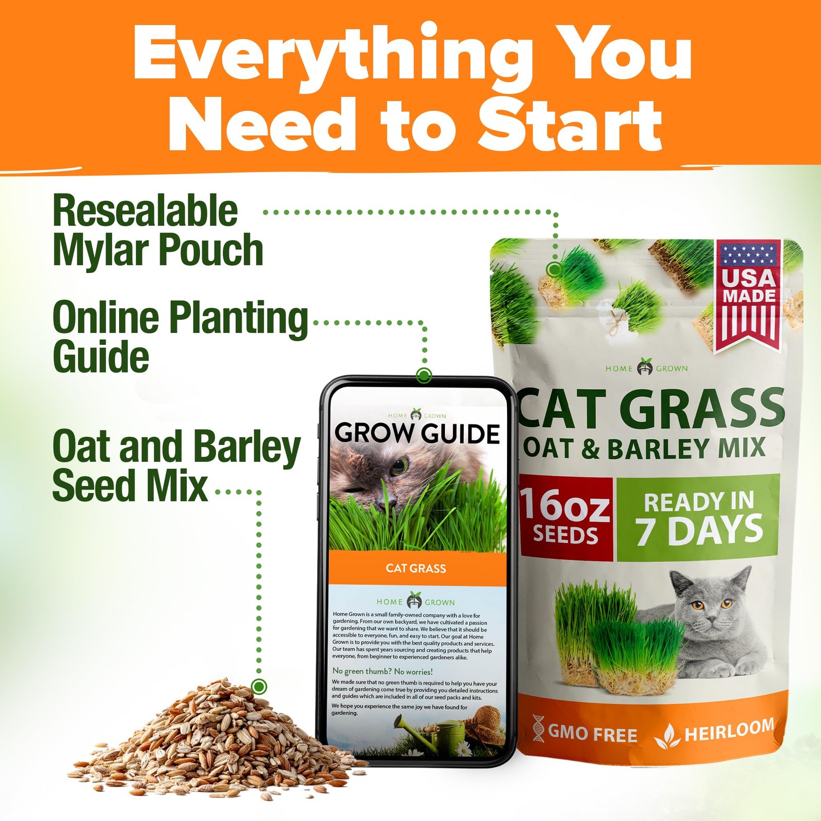 Non GMO 1 Pound Cat Grass 12,700+ Seeds for Cat & Kittens Oat & Barley Mix 10…