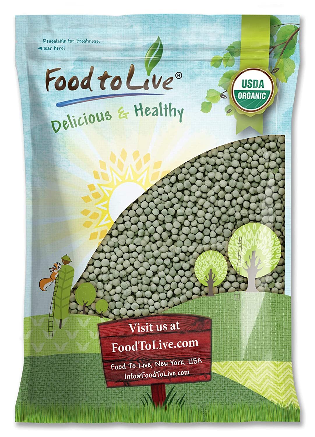 Organic Whole Dried Green Peas – Non-GMO, Sproutable, Kosher – by Food To Live