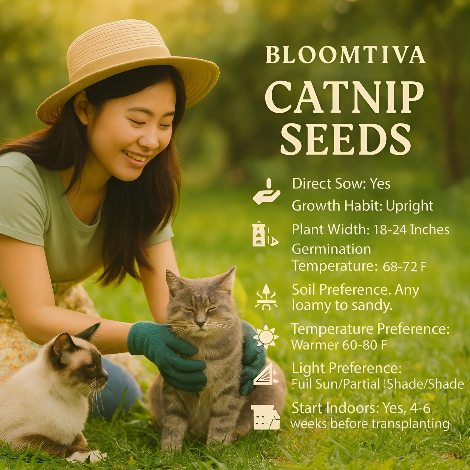 Catnip Seeds for Planting Indoors & Outdoors – High Germination Rate, Bulk Pack