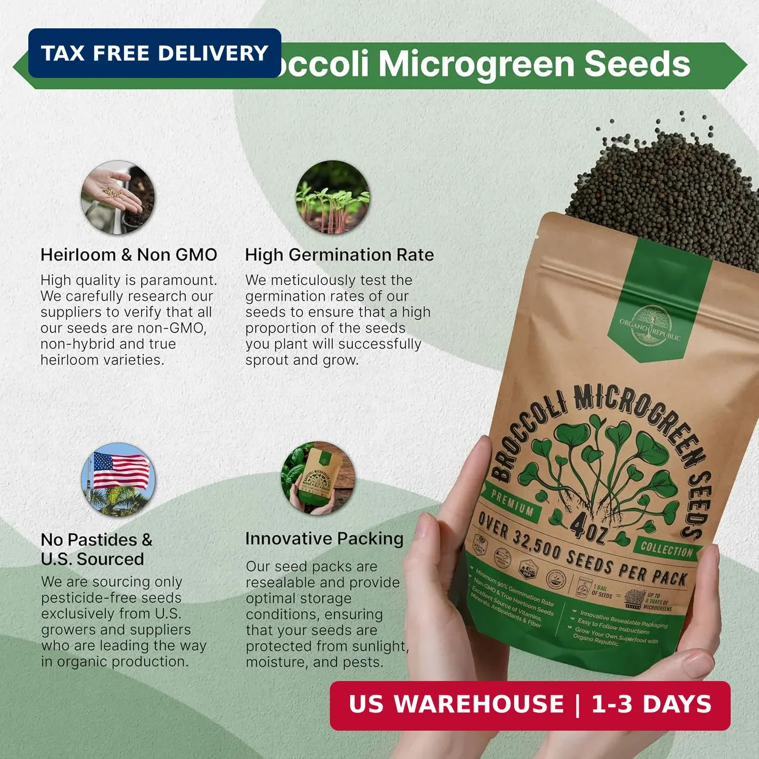 Organo Republic Broccoli Sprouting & Microgreens Seeds – 32,500 Non-GMO Heirloom