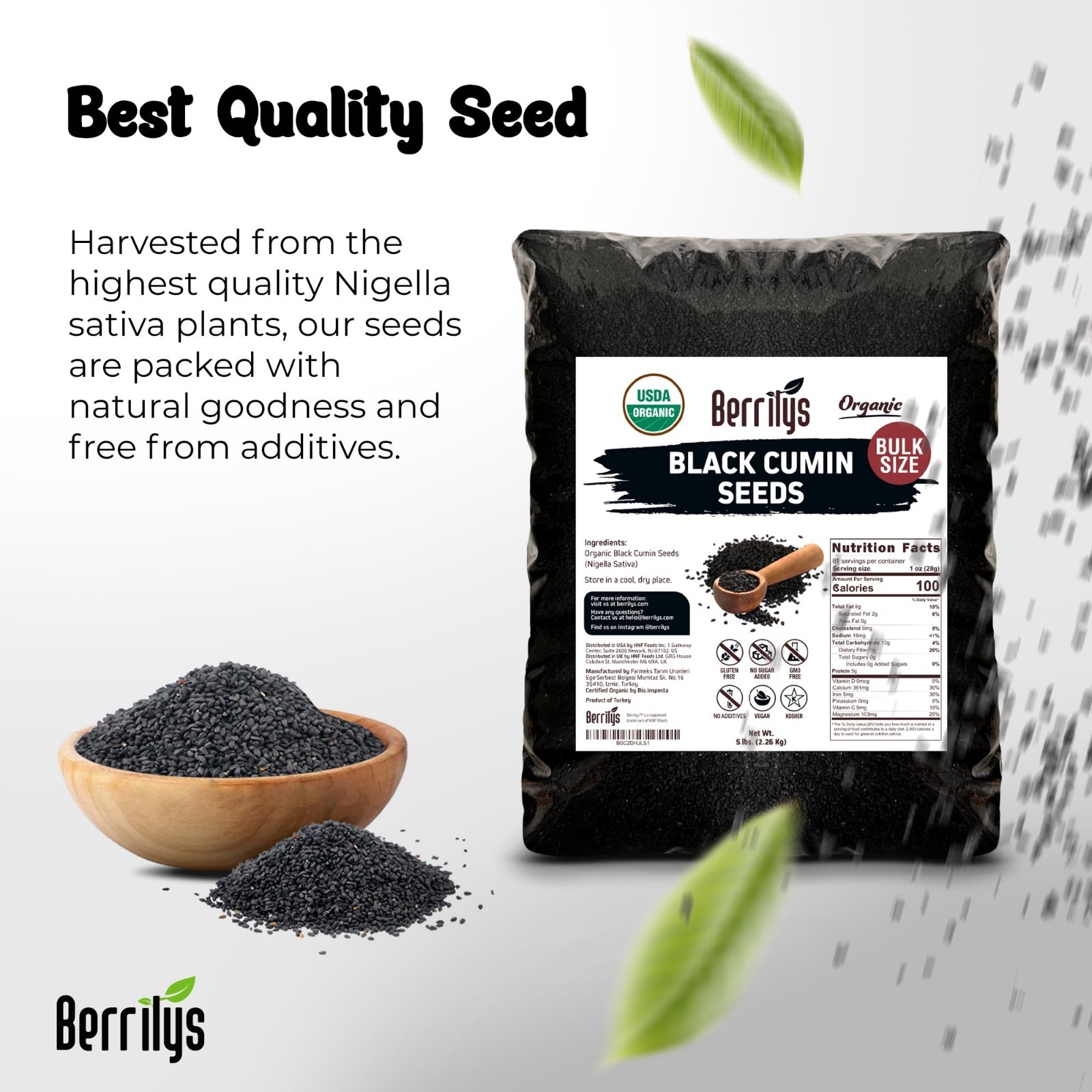 Organic Black Cumin Seeds 5 LB – Nigella Sativa, Kalonji, Vegan, Keto, Baking