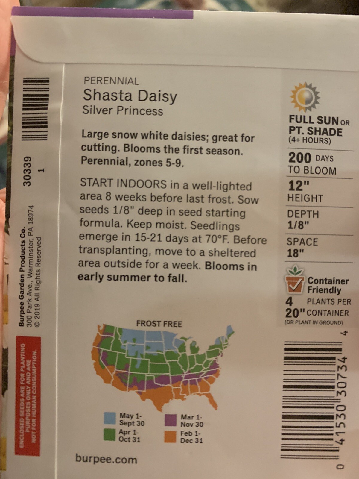 Burpee Shasta Daisy Silver Princess Seeds Perennial Seed Packet White Daisies