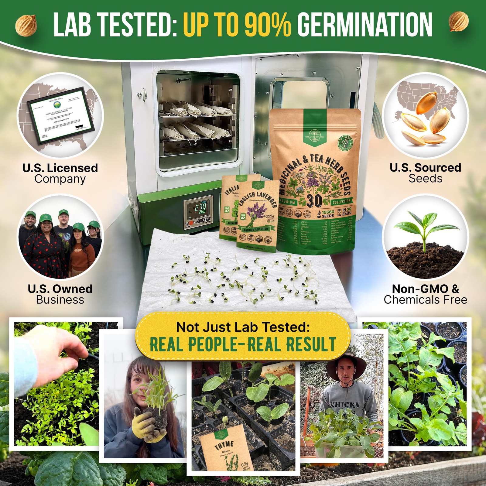 Organo Republic 30 Medicinal & Tea Herb Seeds Variety Pack 15,560+ NonGMO Hei…