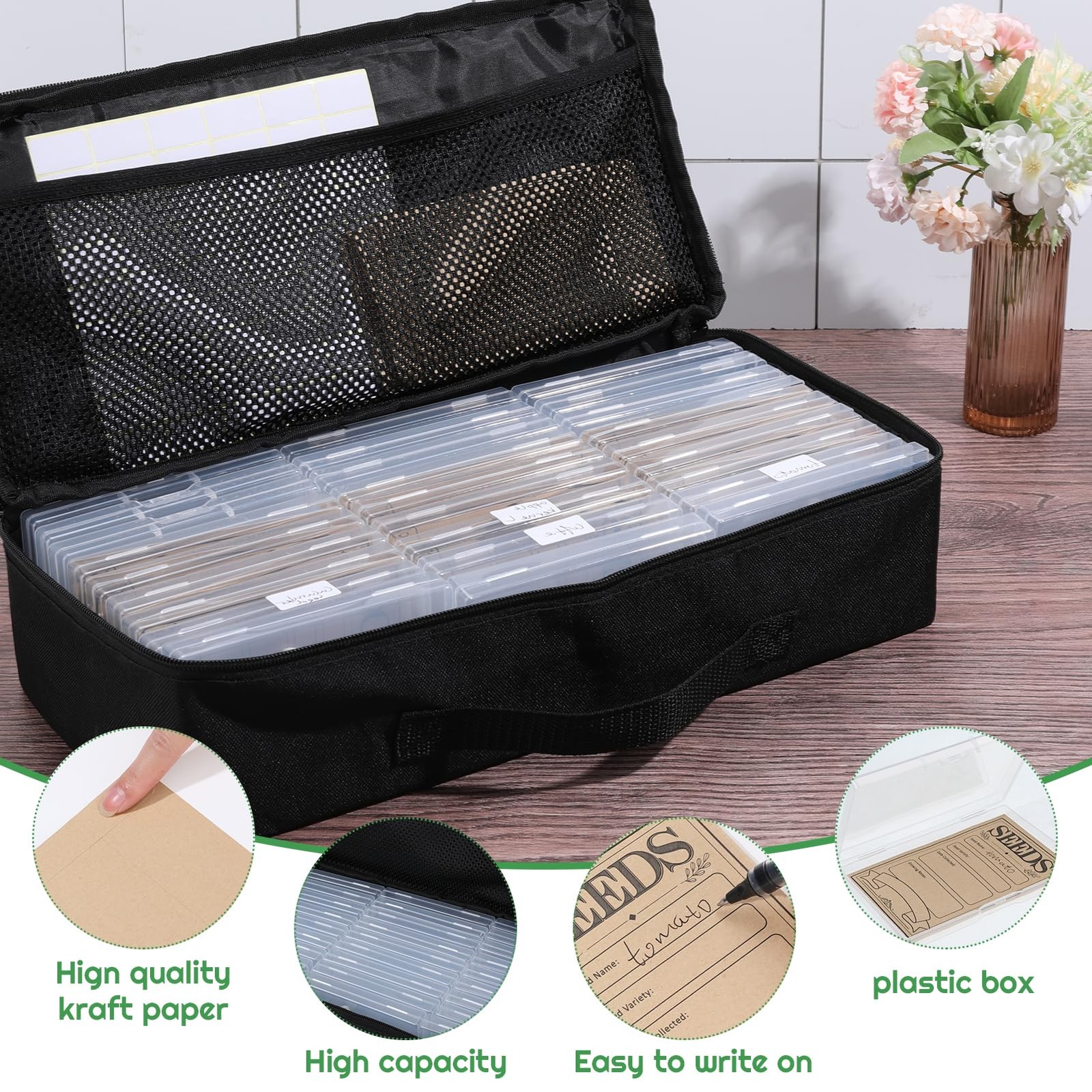 27 Slots Seed Storage Organizer Box Garden Packet 90 Pcs Envelopes Label
