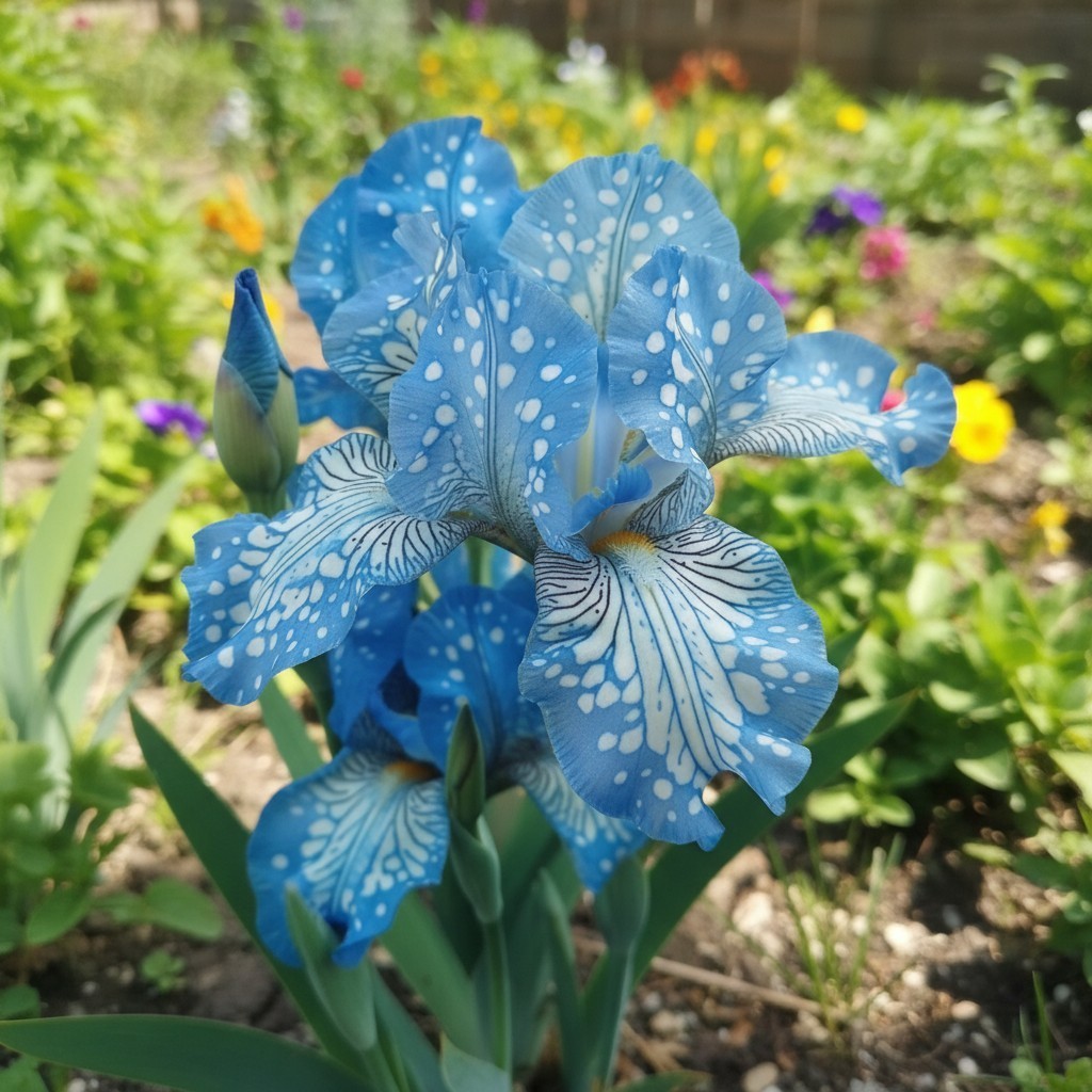50 Blue Bearded Iris Flower Seeds – White Speckled Pattern Blooms