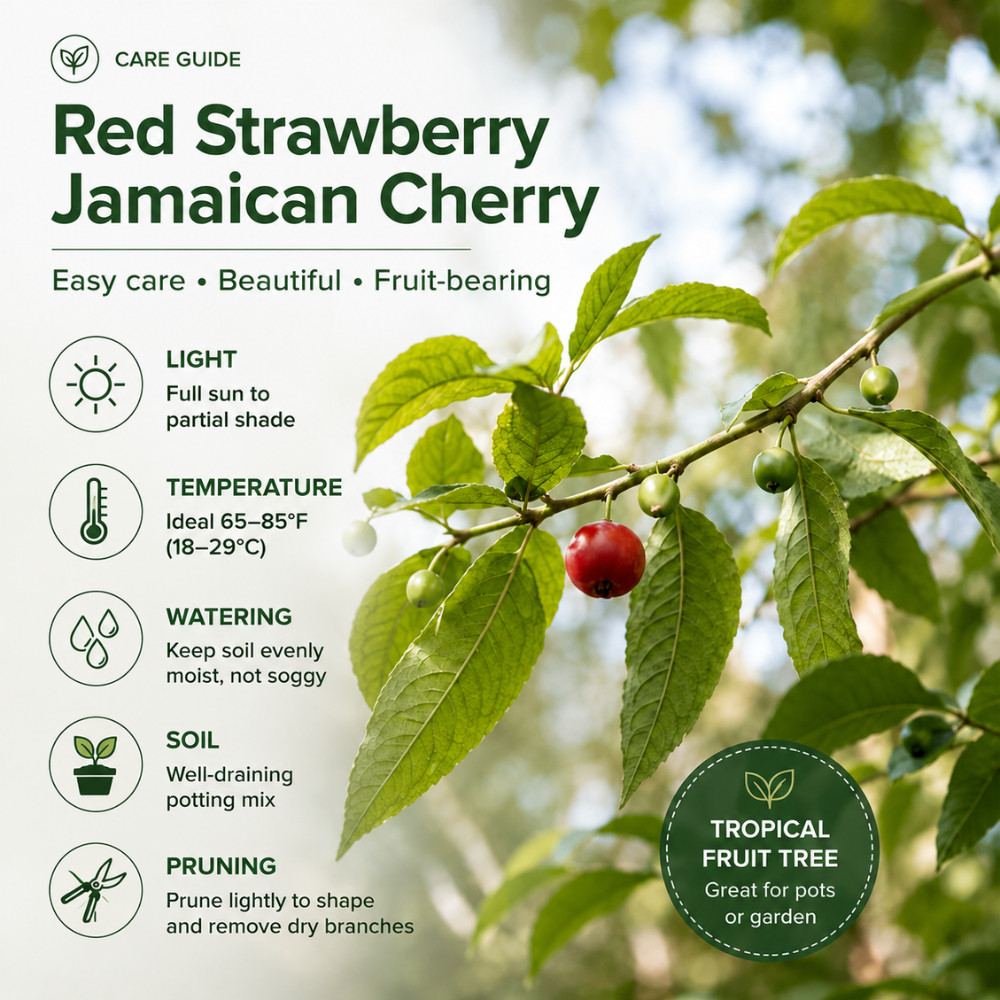 Red Strawberry Jamaican Cherry Live Plants 4-6 Inches Tall Rooted Muntingia