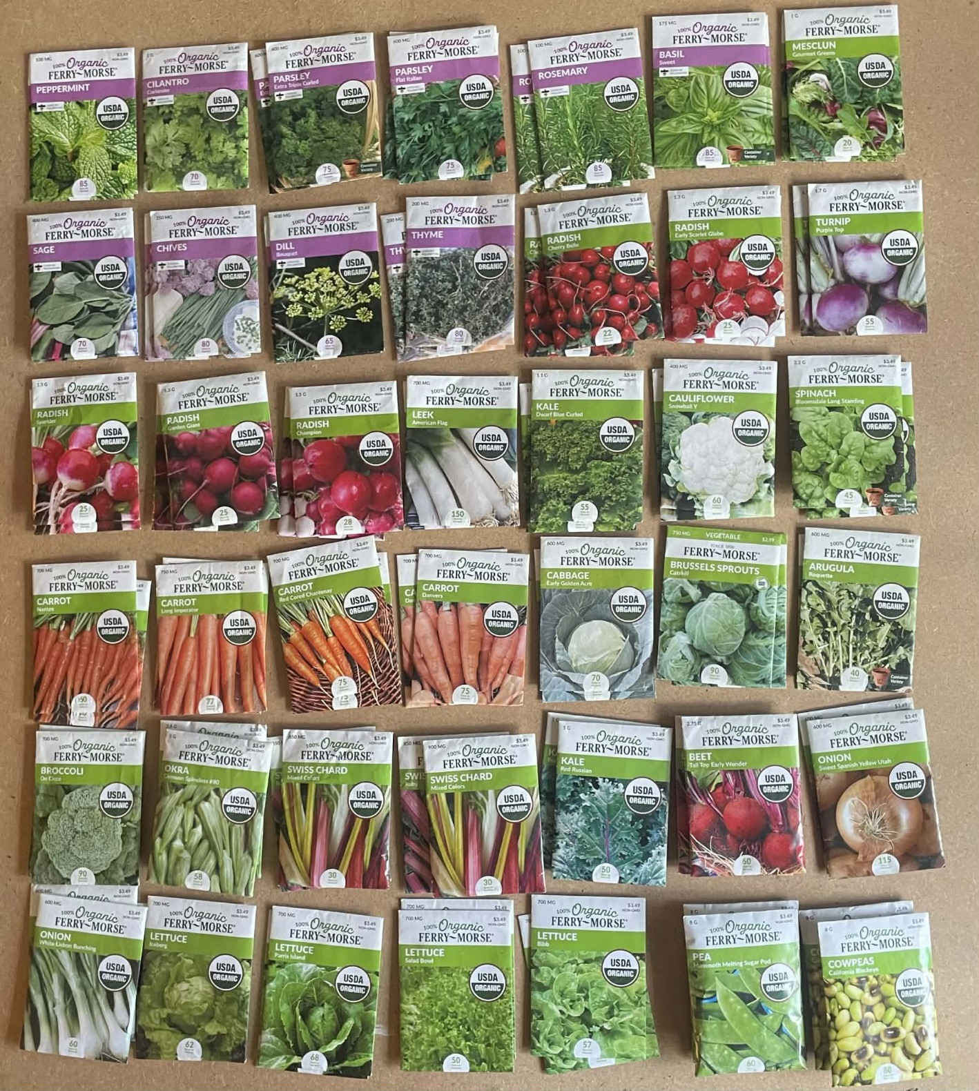 Lot of 154 Ferry Morse Vegetable and Herb Seed Packets. Non Gmo, Dated 2025