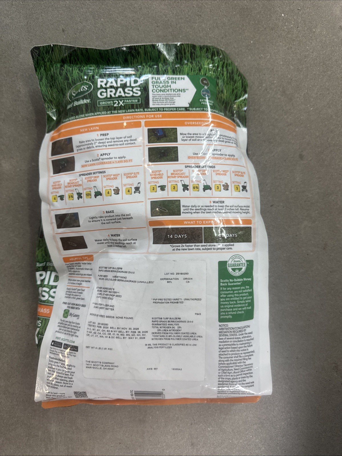 Scotts Rapid Grass Turf Builder BermudaGrass covers 5K’ sq Seed Fertilizer 4 lbs