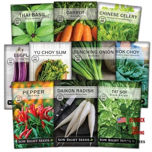 – Asian Garden Seeds for Planting – Includes Basil, Celery, Bunching Onion,