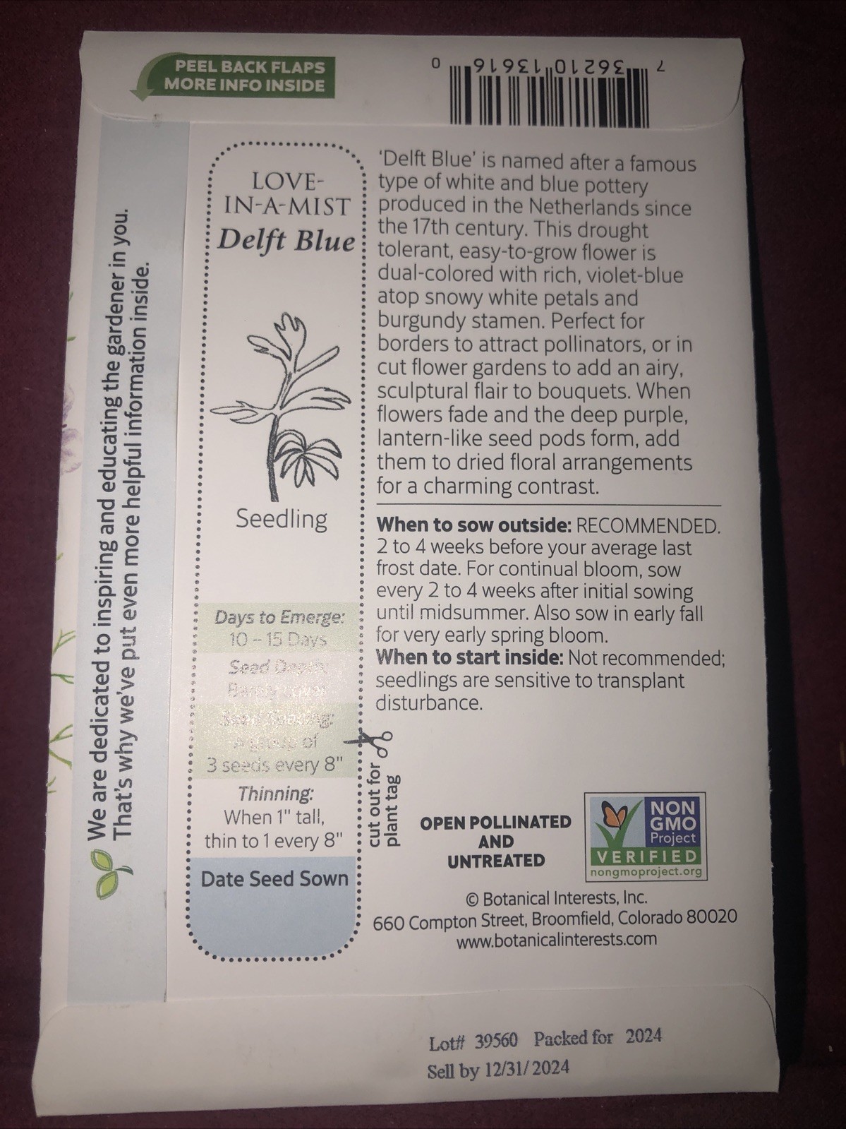 Love-in-a-Mist Delft Blue Flower Heirloom Seeds Botanical Interests Exp. 12/2024