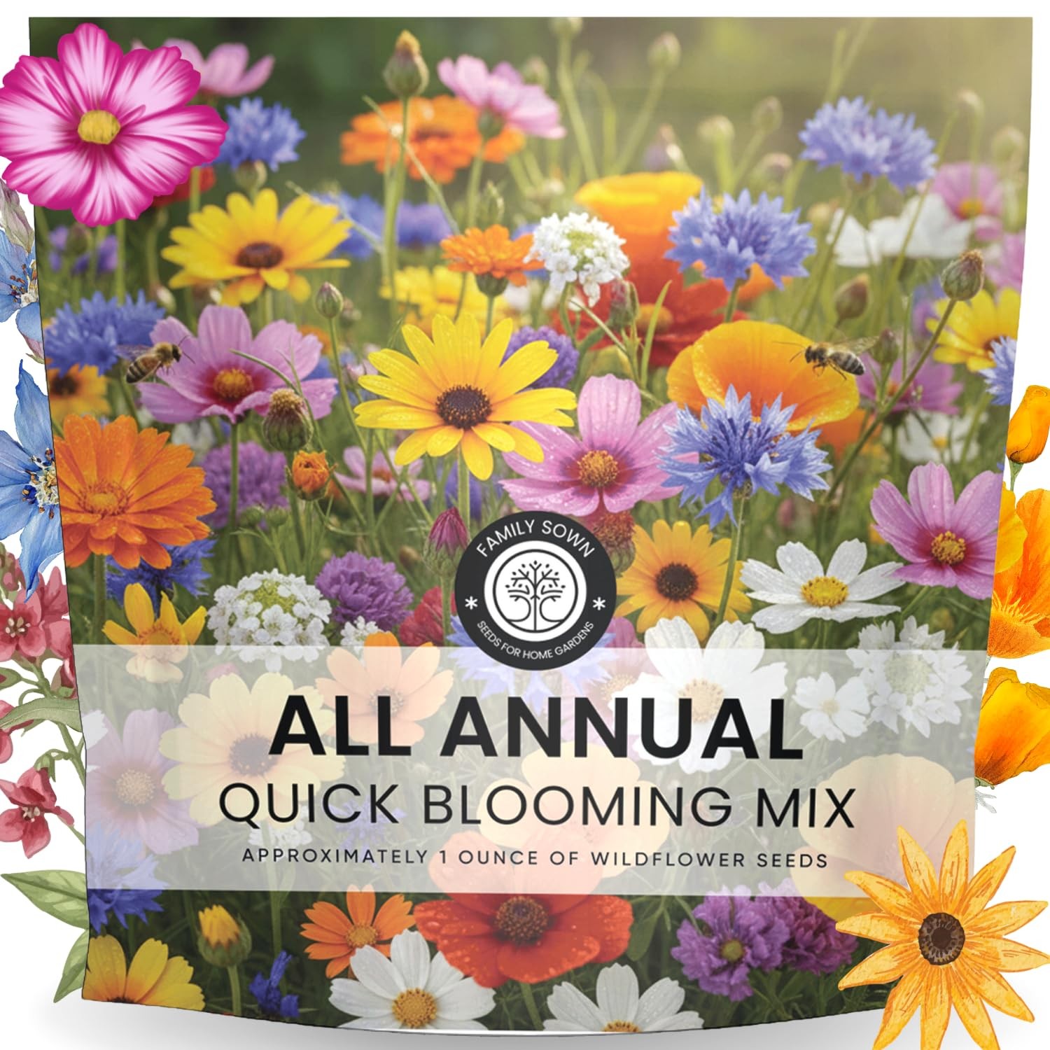 Bulk Wildflower Seeds Annual Quick Blooming 1/4 Pound Bag, Multiple Colors