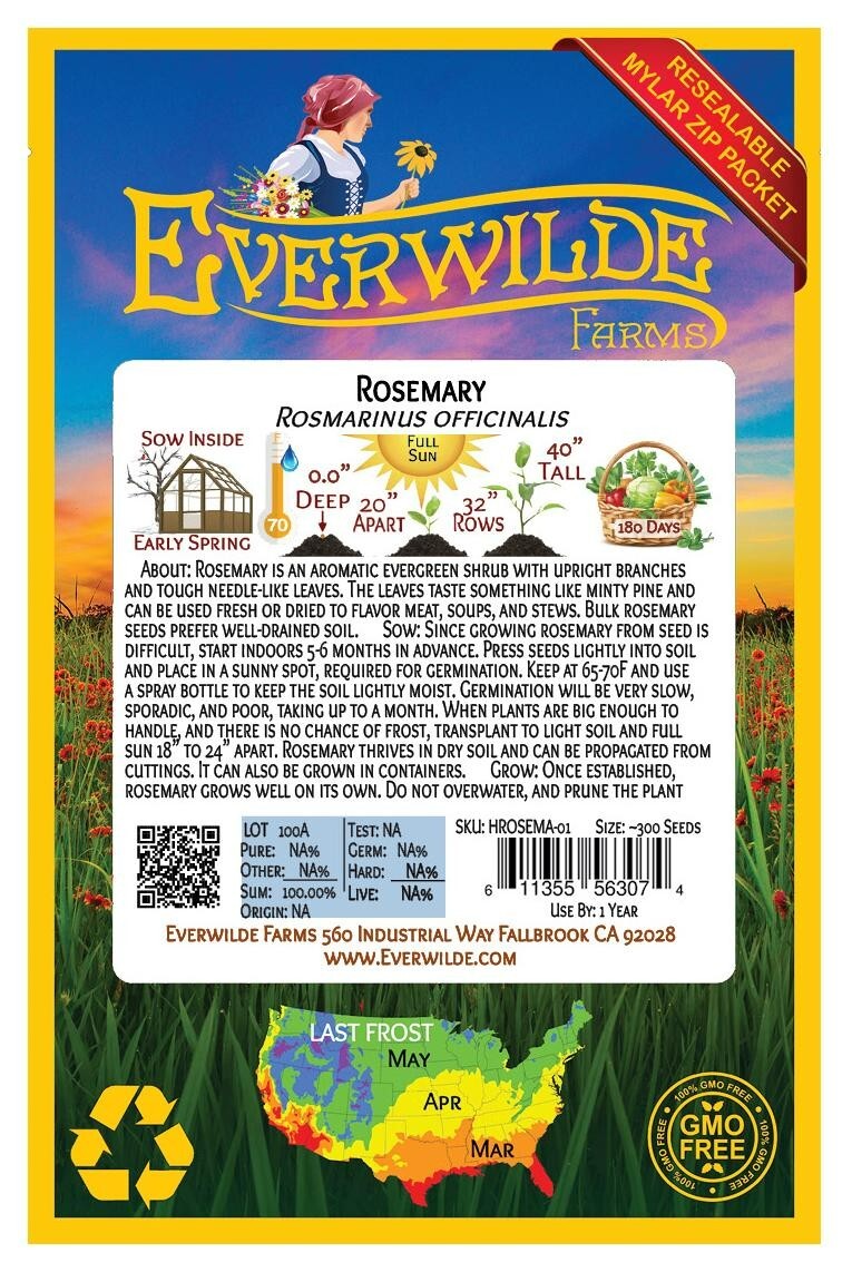 300 Rosemary Herb Seeds – Everwilde Farms Mylar Seed Packet