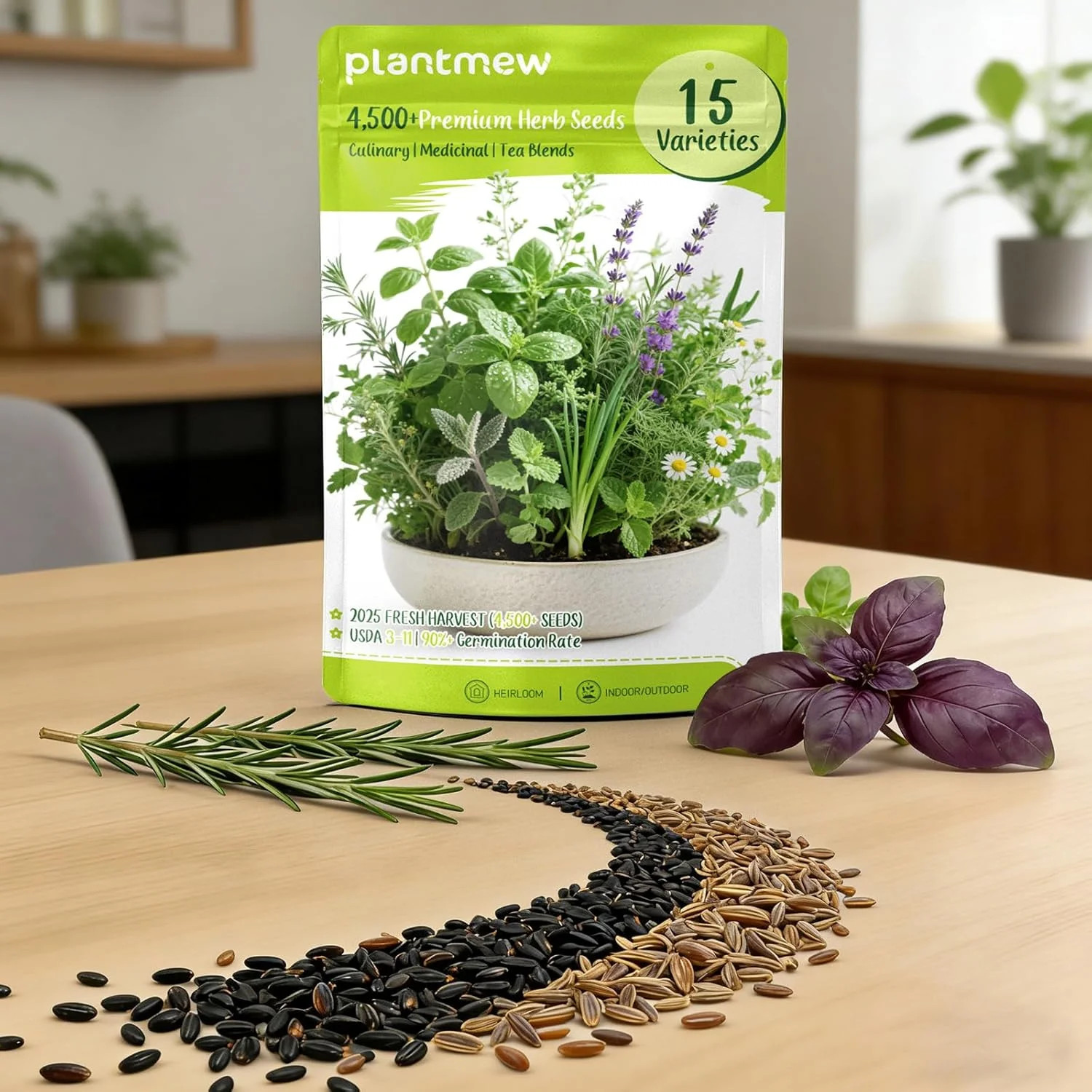 Herb Seeds 15-Pack – 4,500+ Heirloom Seeds for Planting – Indoor & Outdoor Herb