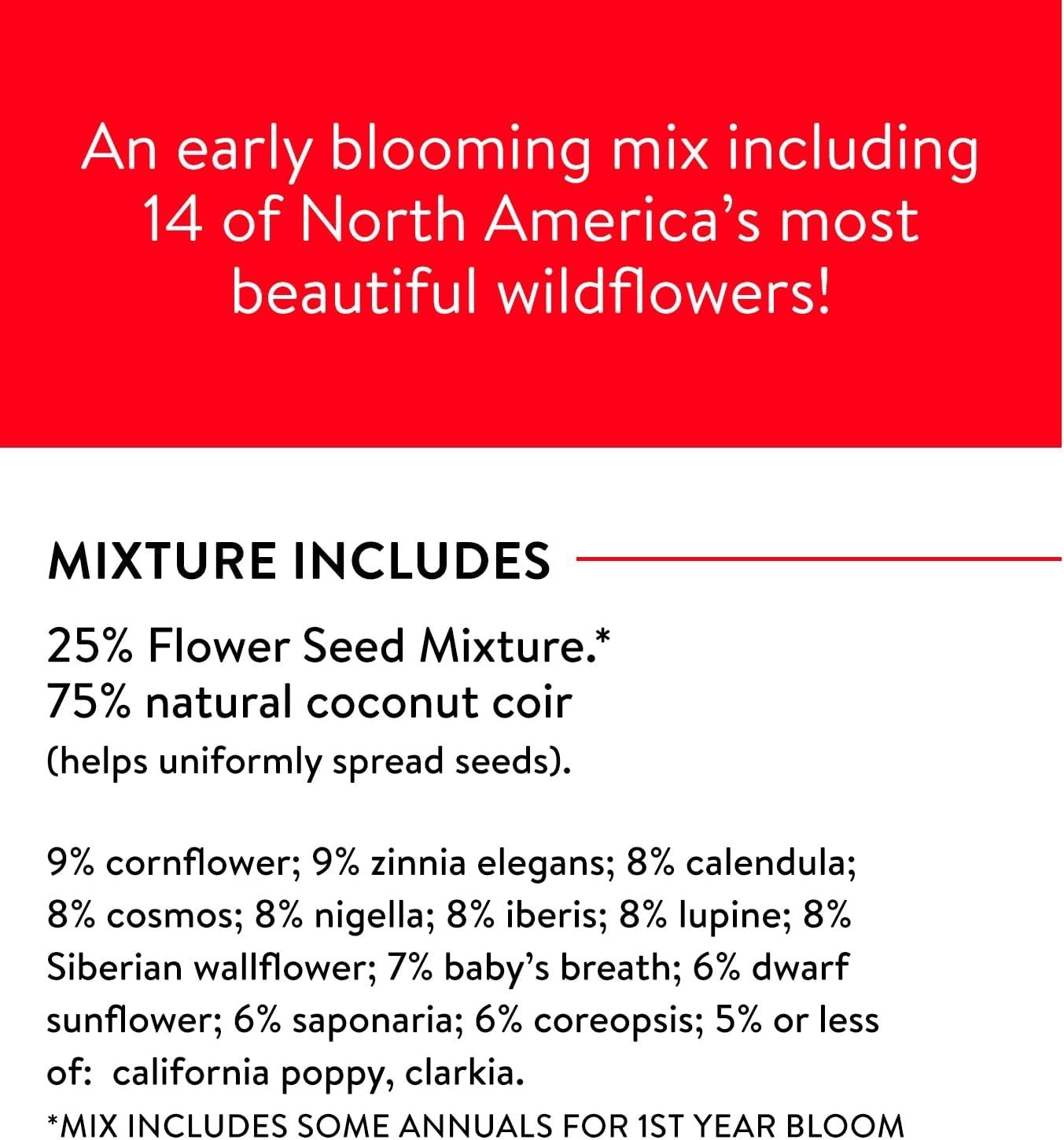 25,000 Non-GMO Fast Blooming Wildflower Seed Mix – 14 Varieties for Gardens