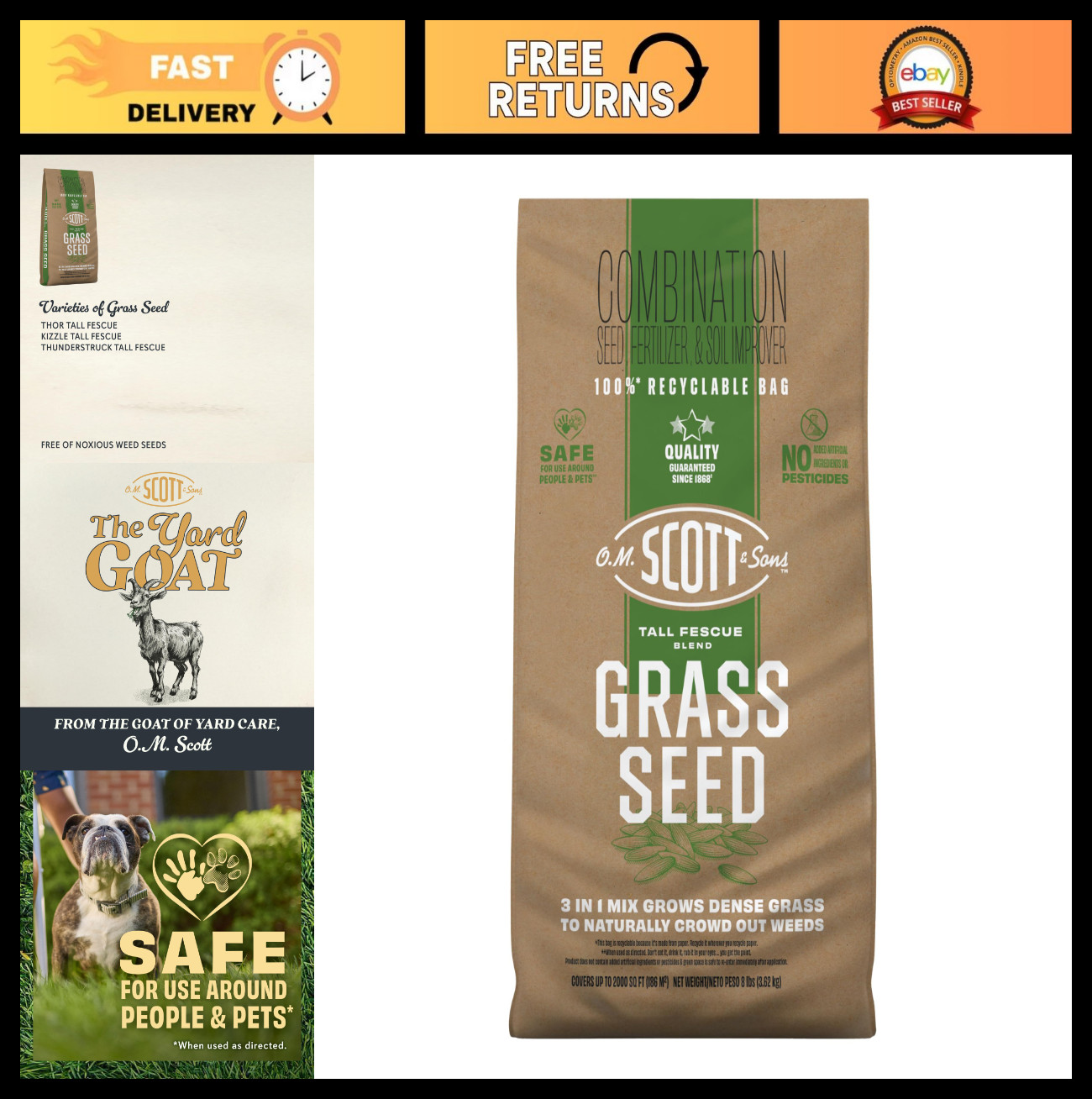 Tall Fescue Grass Seed Blend – 8 lb Lawn Seed, Fertilizer & Soil Improver, Weeds