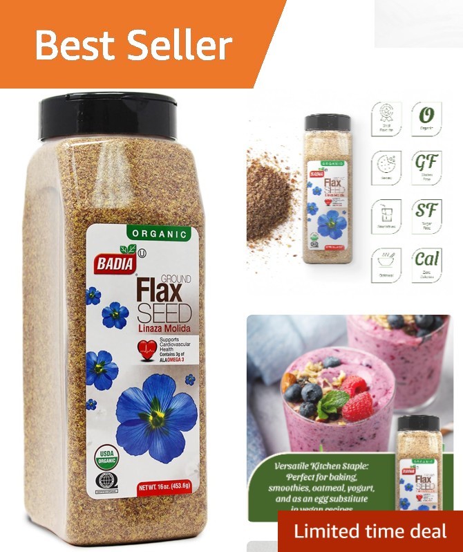 Organic Ground Flax Seed 16 oz – High Fiber & Omega-3 Superfood for Cooking