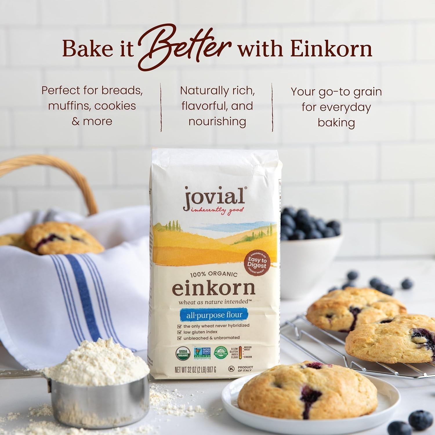 Jovial Organic Einkorn Unbleached All Purpose Flour – 32 Ounce (Pack of 1)