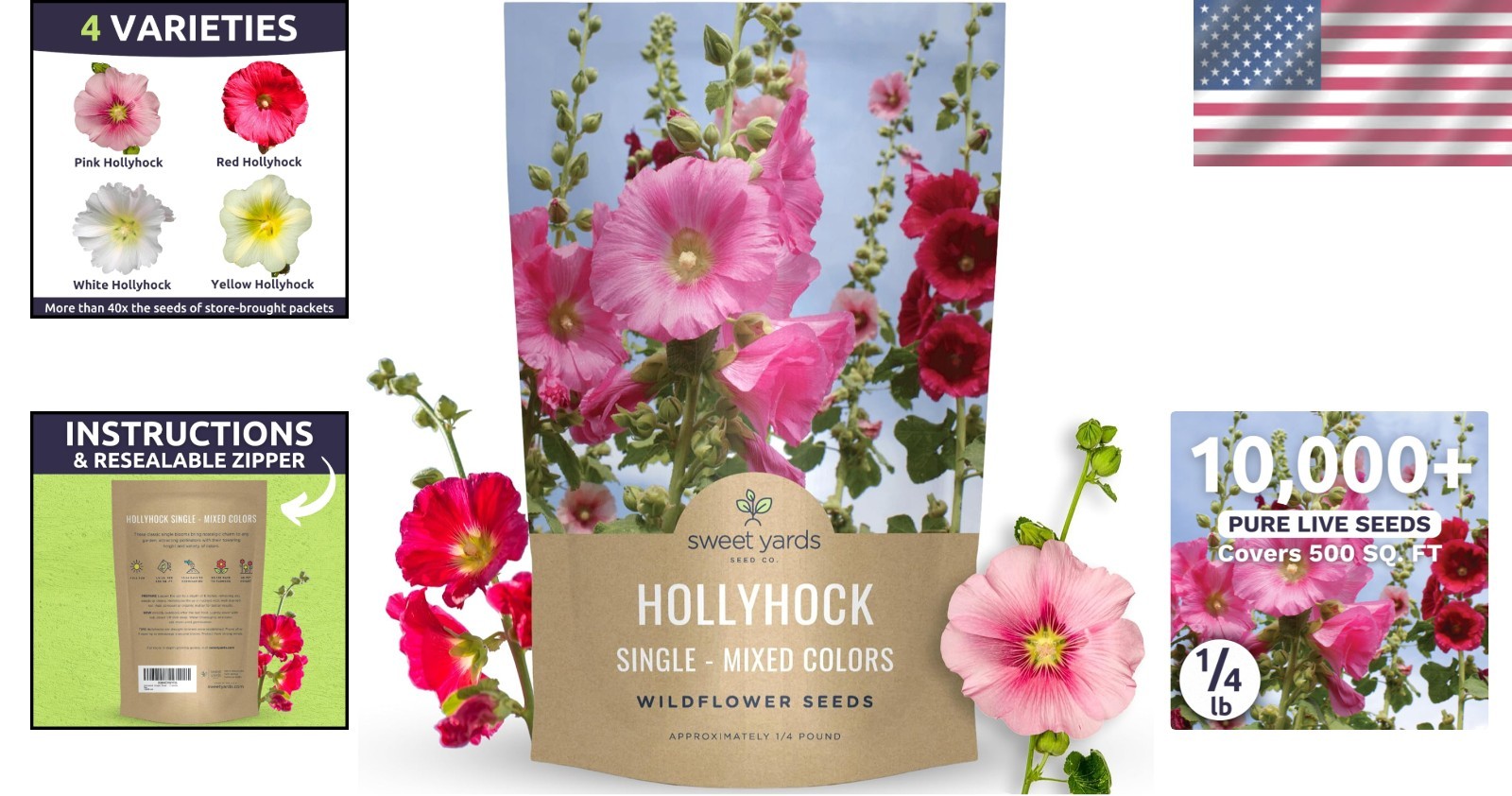 10,000 Hollyhock Seeds – 1/4 Pound Pouch – Guaranteed Growth & Elegance