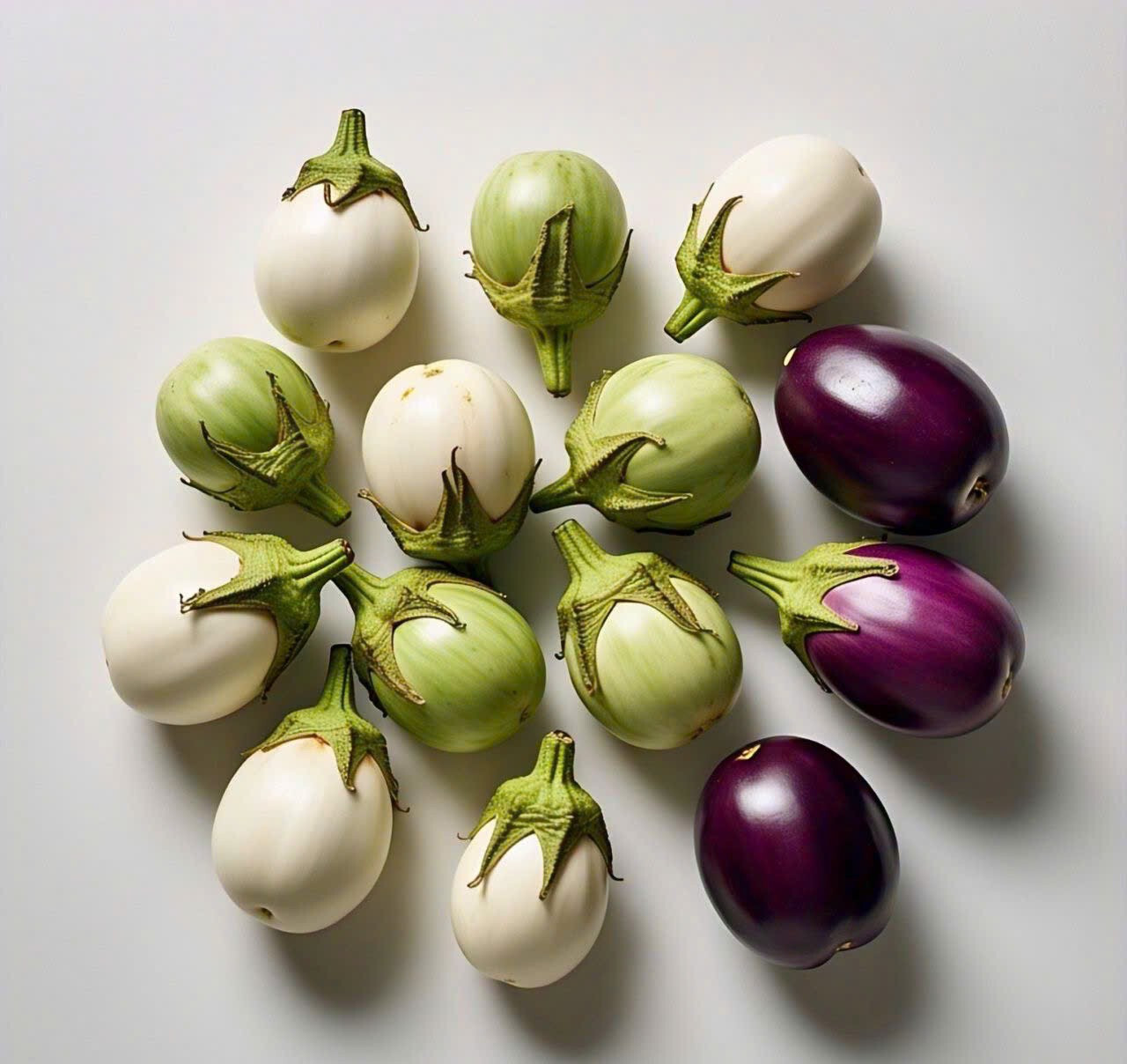 ROUND EGGPLANT MIX 3 COLORS SEEDS, CÀ PHÁO TRỘN, 茄子,berenjena 90% GERMINATION