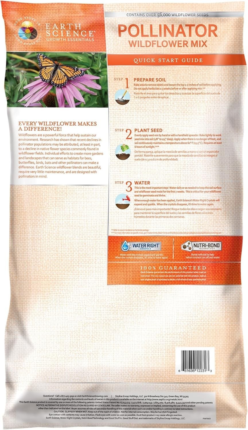 3-in-1 Wildflower Mix – 6lb of Seeds, Food & Soil conditioner for Pollinators