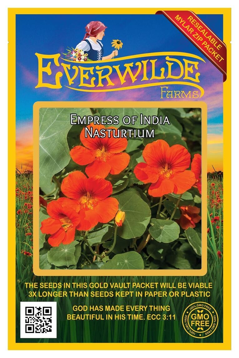 25 Empress of India Nasturtium Wildflower Seeds – Everwilde Farms Mylar Packet