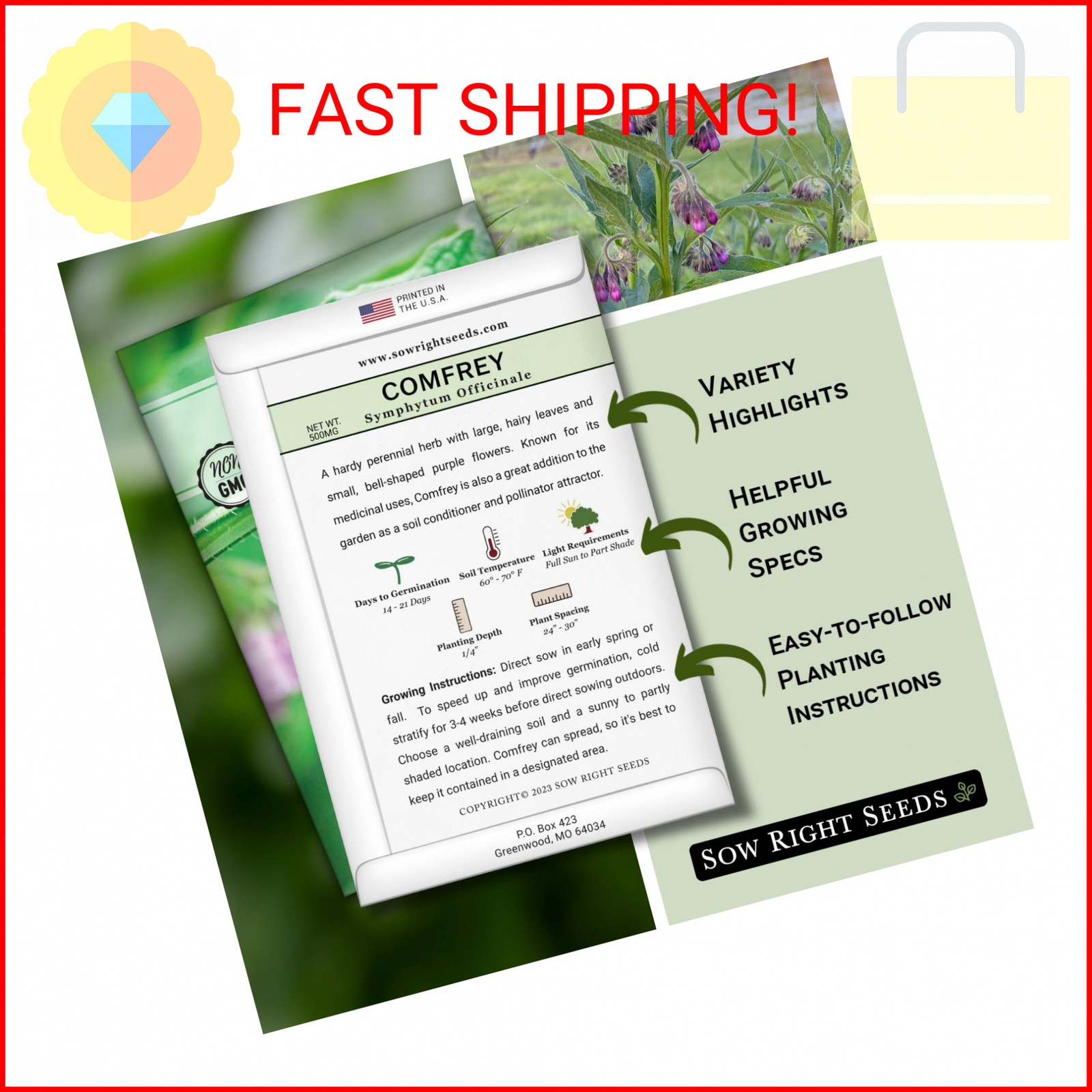 Sow Right Seeds – Comfrey Seeds for Planting – Non-GMO Heirloom – High-Yield Com