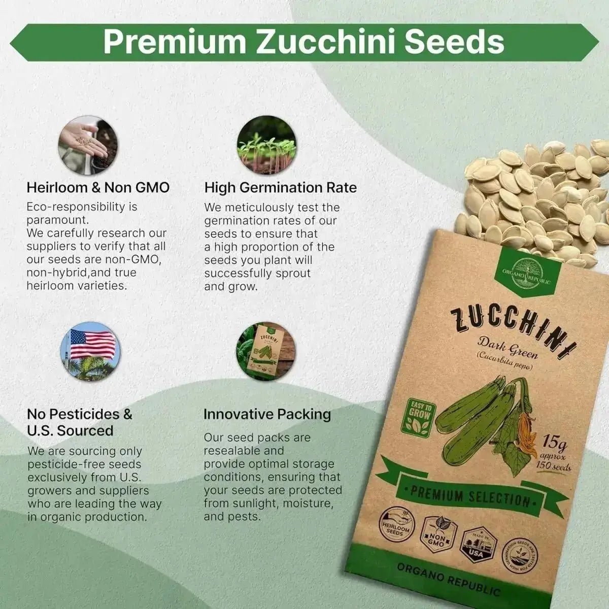 Dark Green Zucchini Seeds Pack 15G
