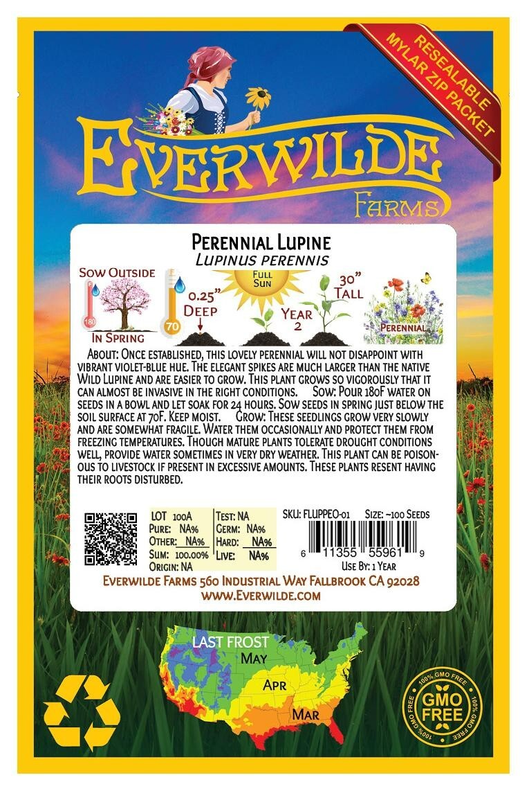 100 Perennial Lupine Wildflower Seeds – Everwilde Farms Mylar Seed Packet