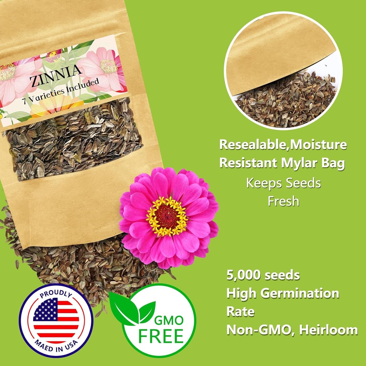 Zinnia Seeds Bulk 5,000+ | Outdoor Flower for Planting |Giant Zinnia Seeds